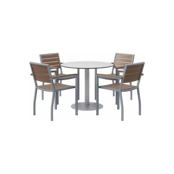 Kfi KFI 5-Piece Outdoor Dining Set, 36"W x 29"H Table, Gray w/ Silver Frame OL5601SLMA-4-TP36RD-B2200SL-D381 - main